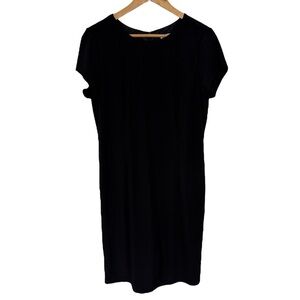 Joan Rivers Slinky Black Dress Sz 12 Knee Length Short Sleeve Fitted Classic EUC
